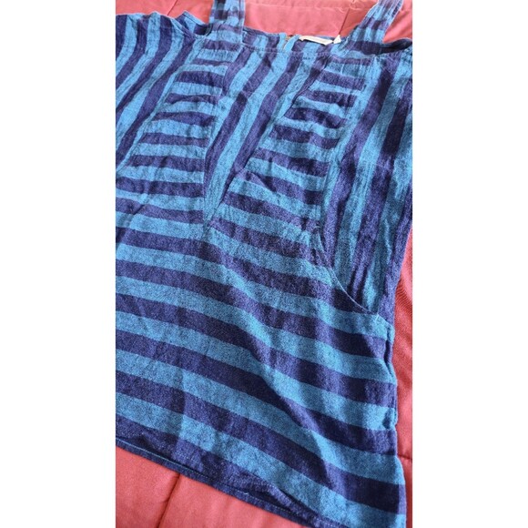 Soft Surroundings Women Blue Striped Sunset Cold Shoulder Linen Tunic Top Med - Picture 2 of 9